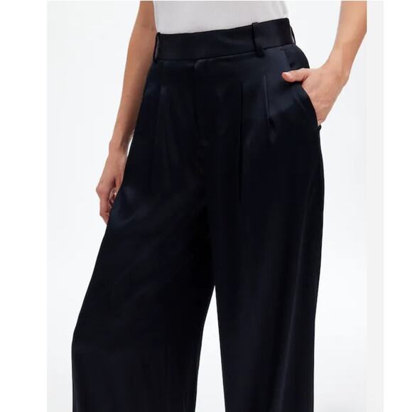 NWT Madewell The Harlow Superwide-Leg In Stretch Satin Holiday Black 6 - Picture 3 of 11